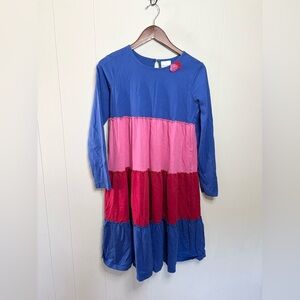 Hanna Andersson twirl colorblock tiered long sleeve dress size 160 US 14